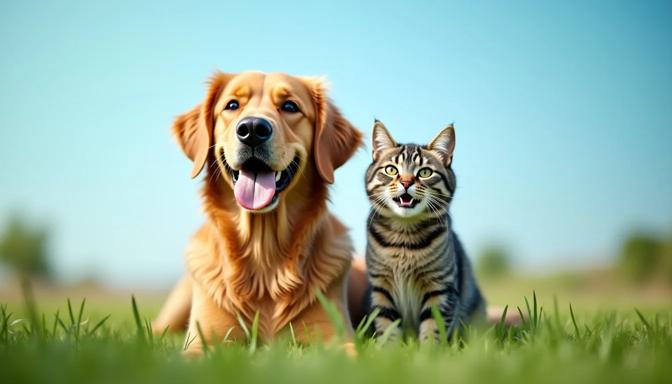 Cão e gato saudáveis e felizes